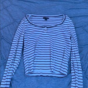 White and black striped long sleeve top